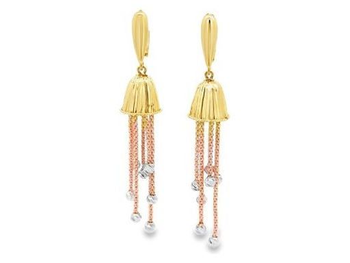 18K Three-Tone Gold Tassel Drop Earrings